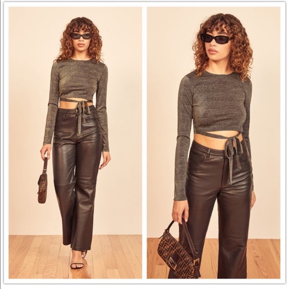 Reformation Tops - Reformation Metallic Black Jupiter Crop Top | XL Extra Large